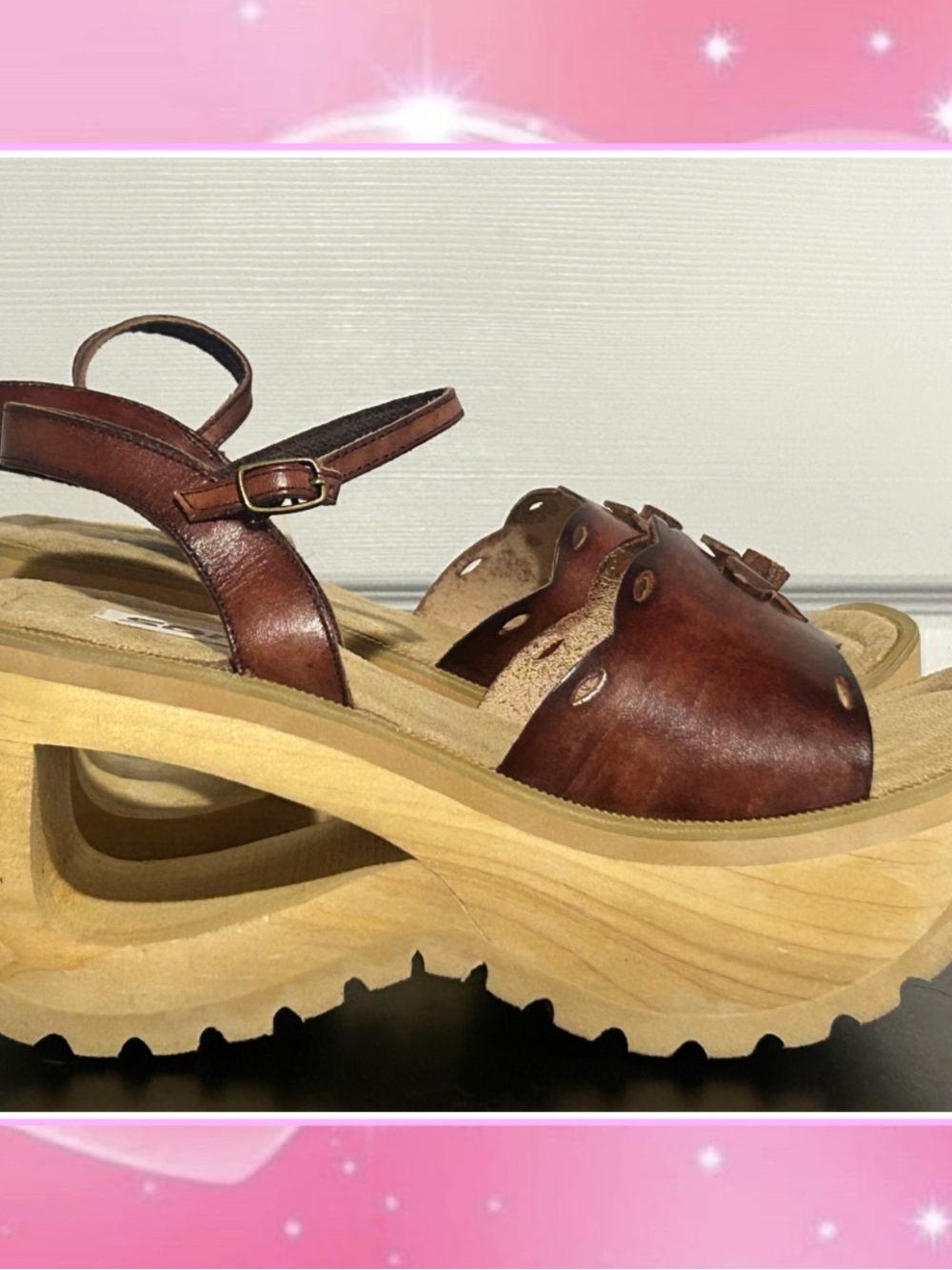 Vintage 90s y2k Chunky Wooden Platform Wedges - Picture 2 of 5
